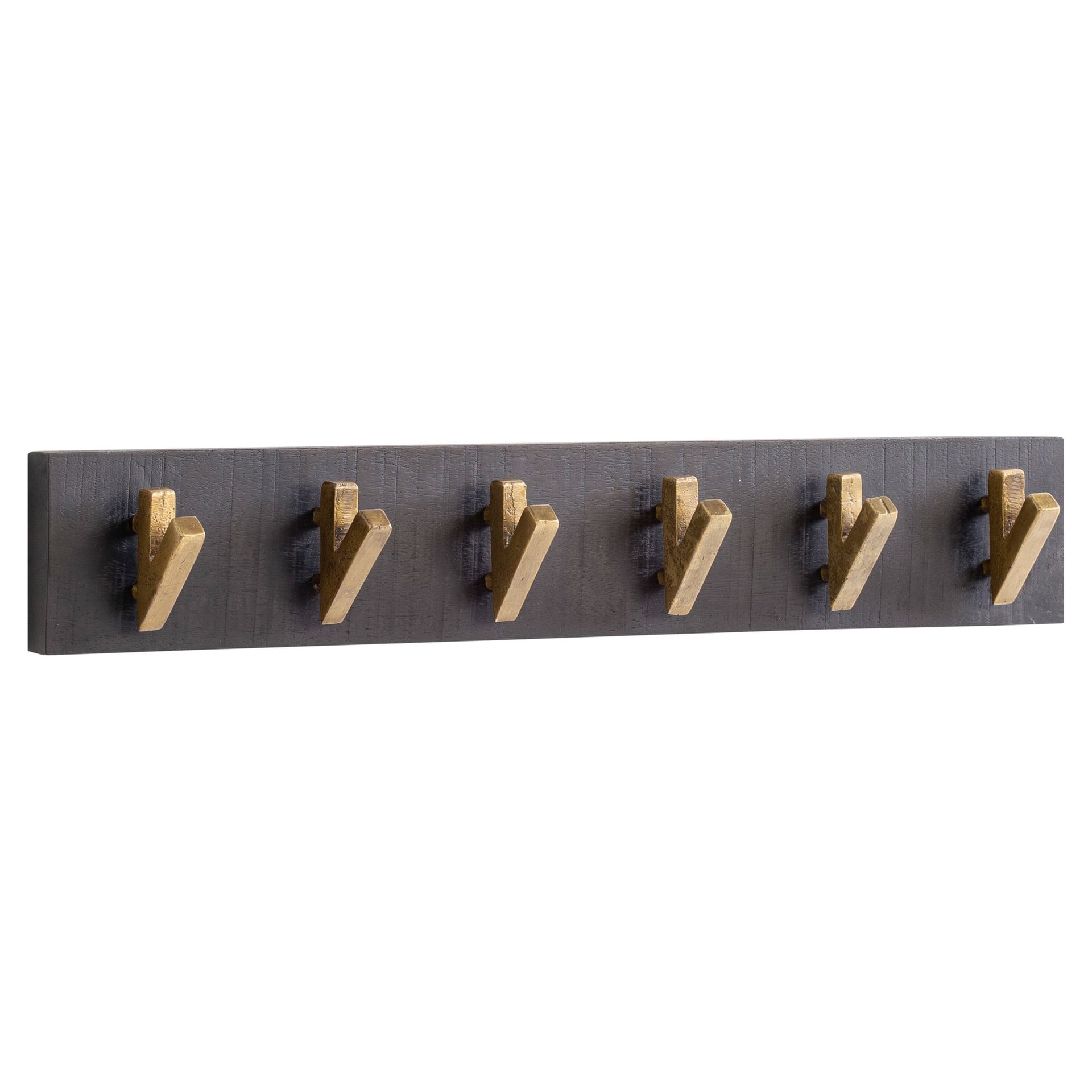 Wandgarderobe 60 x 10x 8 cm Mango Massivholz schwarz lackiert/goldfarbig