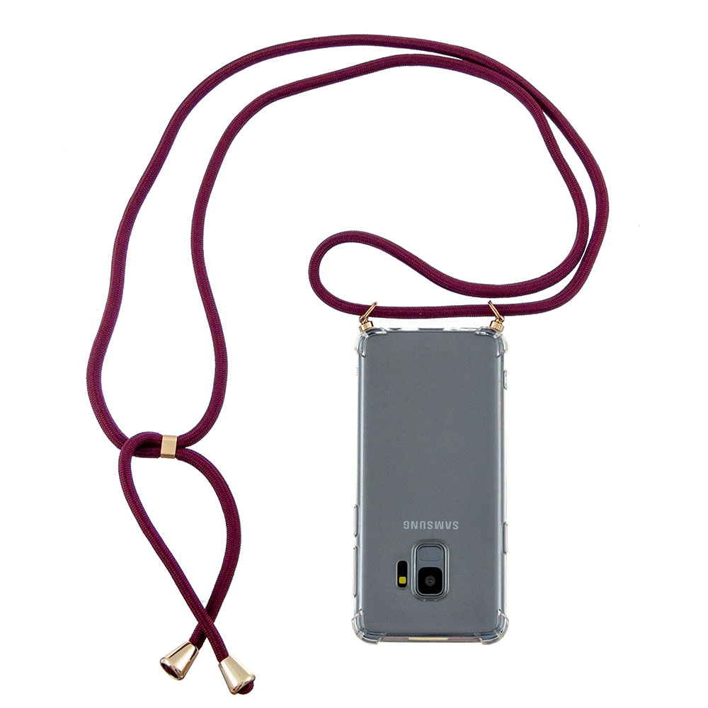 Samsung Galaxy S9 Necklace Gummi Hülle Air Cushion Fallschutz   Handykette (150cm) - Dunkelrot / Gold