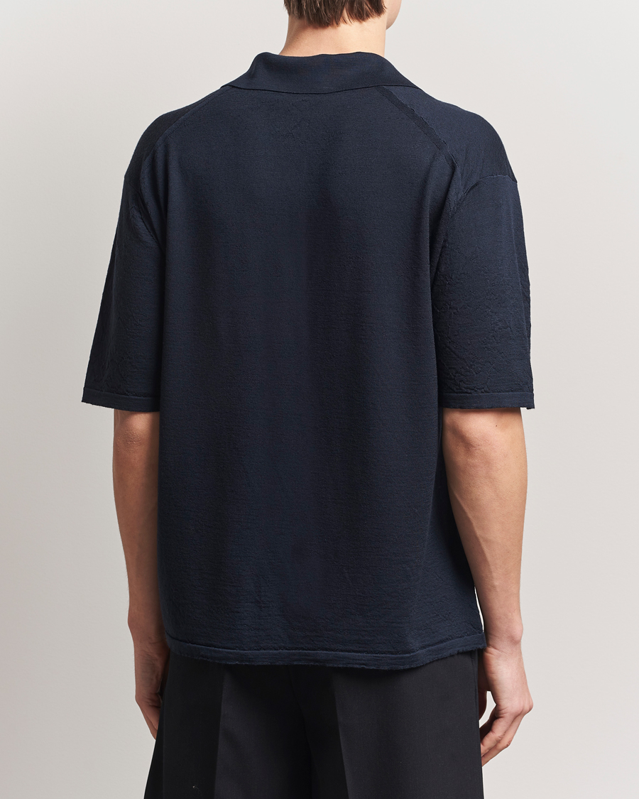 Auralee Wool Knit Polo Navy