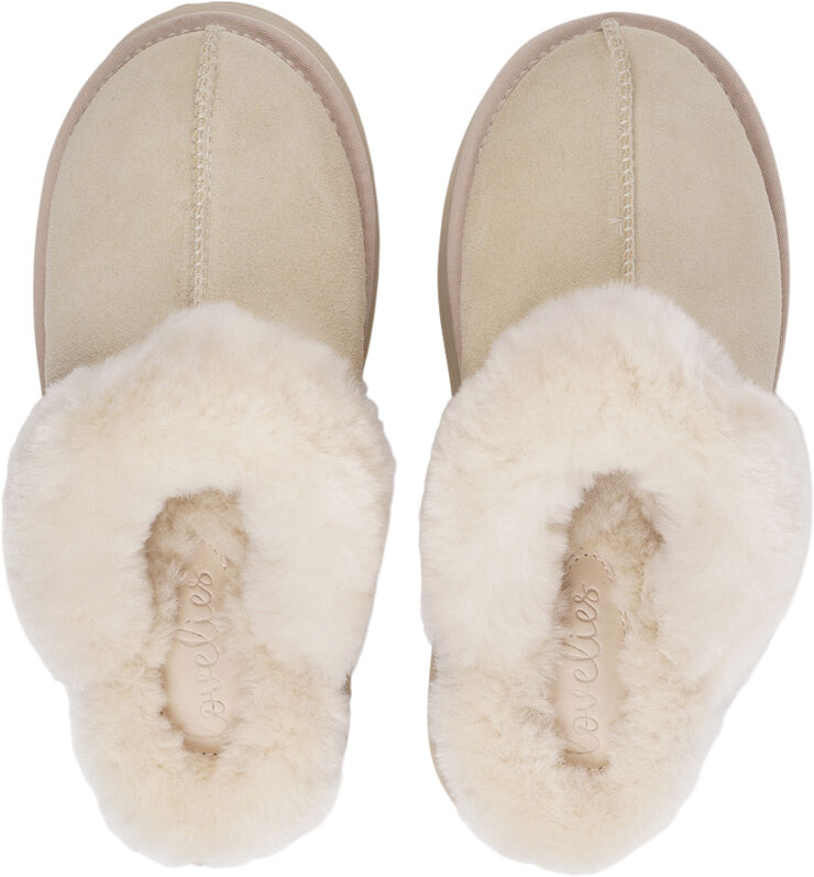 Lovelies ROBSON - SILK COW SUEDE MULES WITH SHEARLING Moonlight