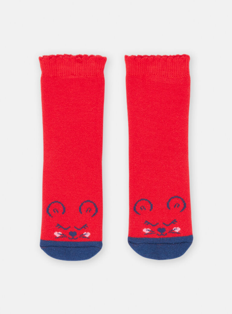 Chaussettes rouge imprimé souris pour bébé fille