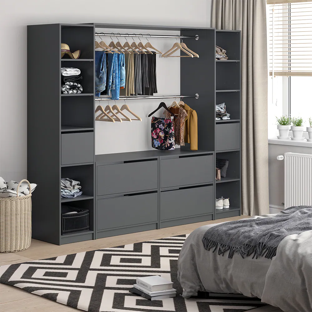 Vicco Kleiderschrank Visit Anthrazit Dielenschrank Flurgarderobe - Offen begehbar (Set XXXL)