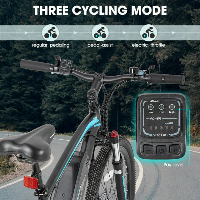 Hiland Rockshark Electric Bike Electric Mountain Bike Aluminum 26/27.5 inch 350W 20MPH Adults E-Bike Shimano 21 Speed Disc Brake Suspension Fork with 36V 10.4Ah Removable Battery