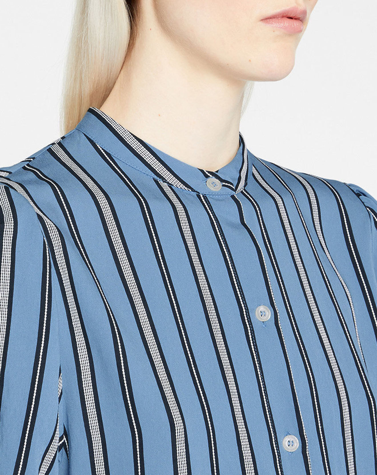 Galeries Lafayette Robe longue chemise Laurier à rayures bleu