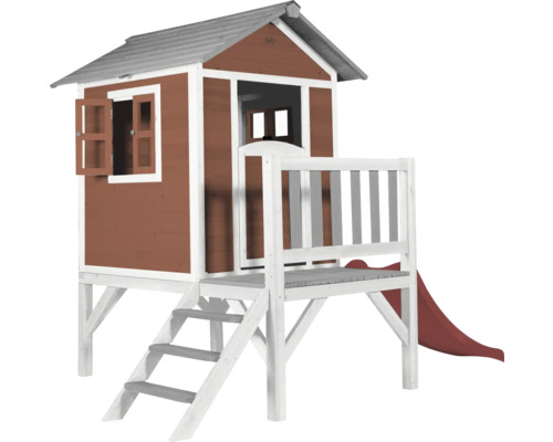 Speelhuis op stelten, axi Lodge, 240 x 167 cm, hout, rood, inclusief rode glijbaan