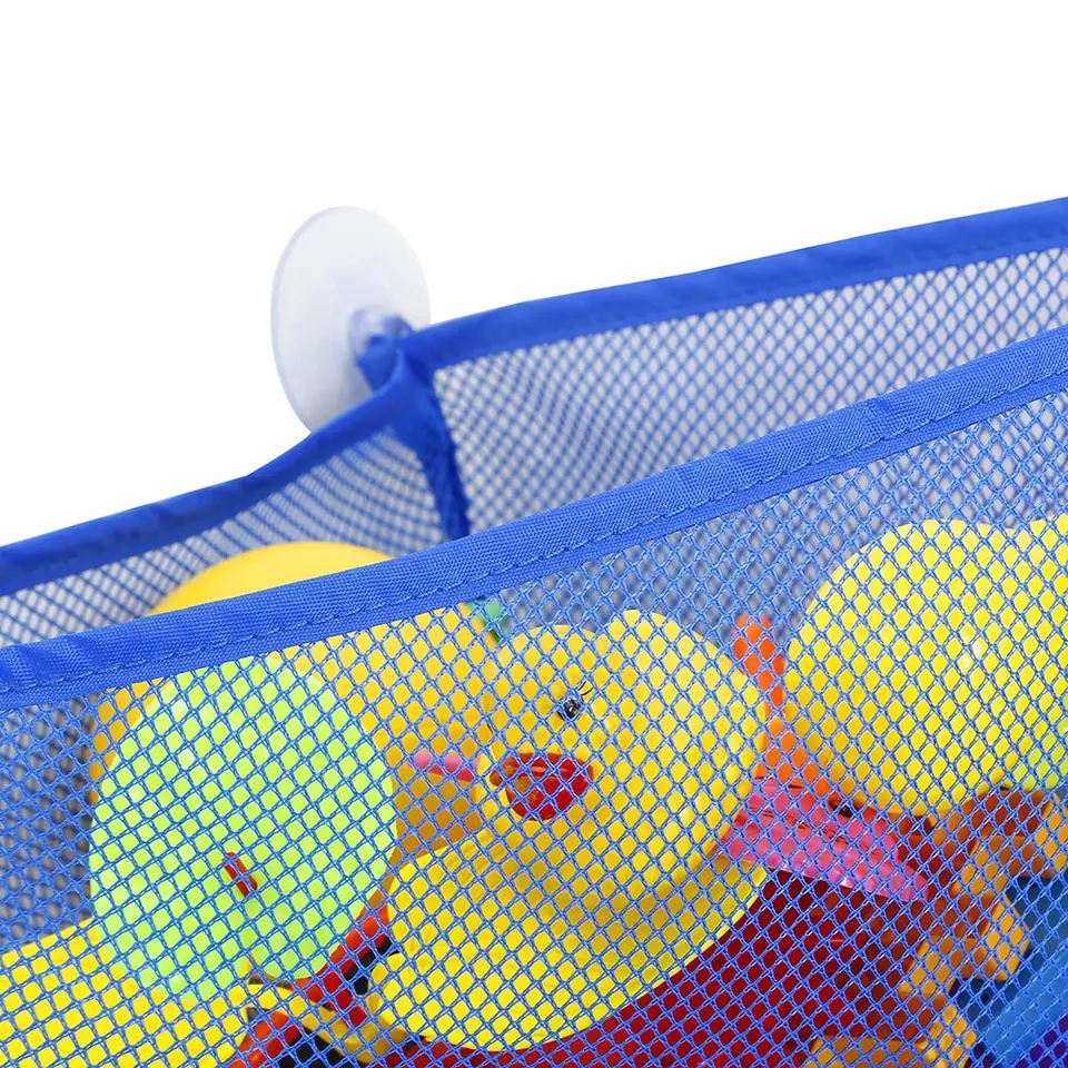 Mesh Badewannen Organizer Beutel Kinder Spielzeug Aufbewahrungs Netz mit Saugnäpfen - Blau