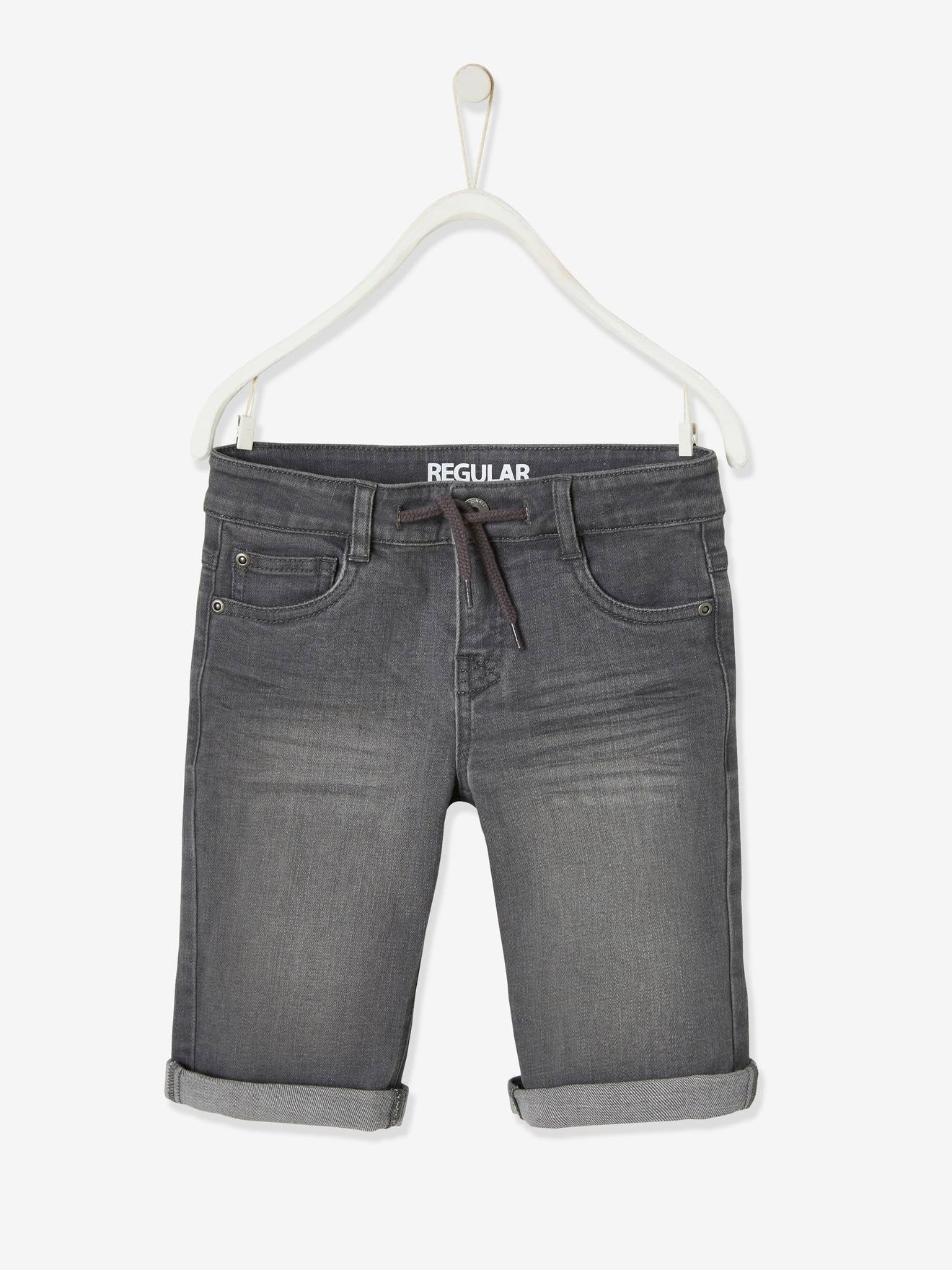 Bermuda jeans azul-escura lisa para meninos