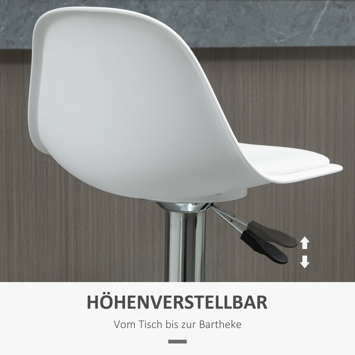 HOMCOM Set van 2 barkrukken, draaistoelen met rugleuning, modern design, in hoogte verstelbaar, voor bar/keuken, wit, kunstleer, staal, tot 120 kg, 40 x 42 x 82-104 cm