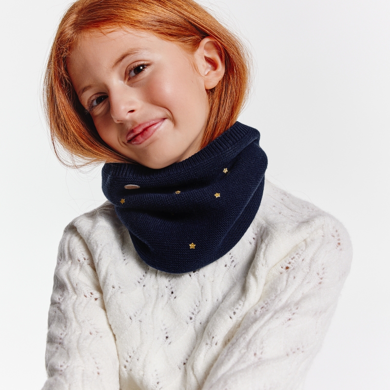 Snood étoilé doublé en polaire bleu fille