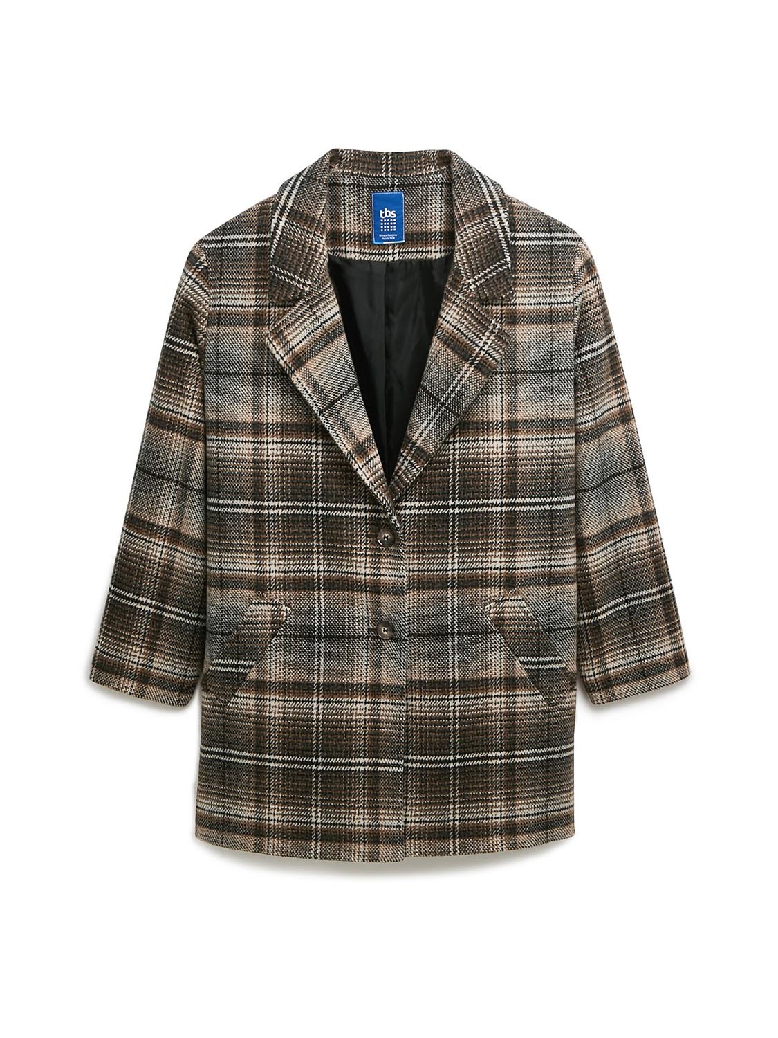 Manteau Femme A Carreaux Laine Gris et Marron