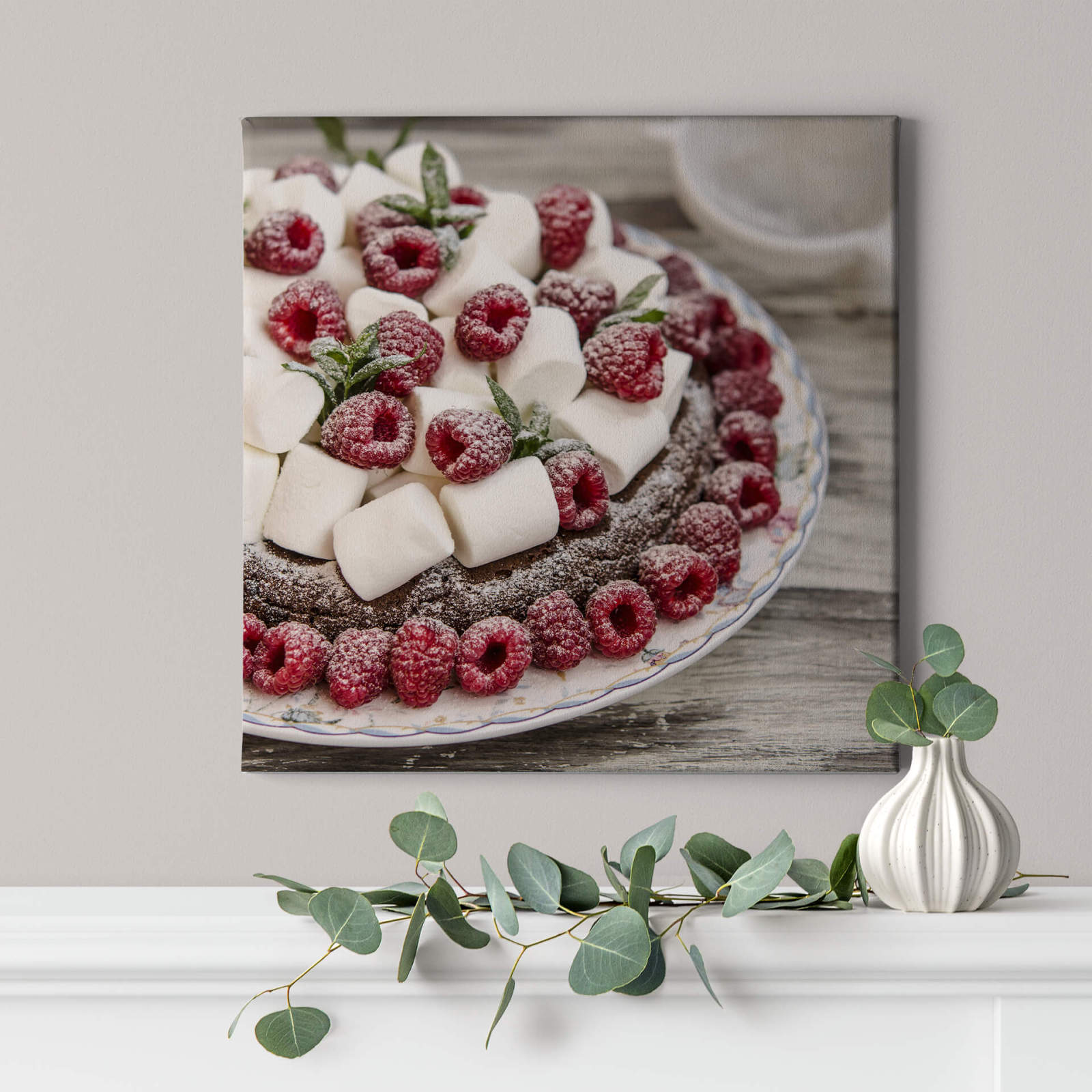 Leinwandbild HIMBEERKUCHEN - weiß-rot - 50x50 cm