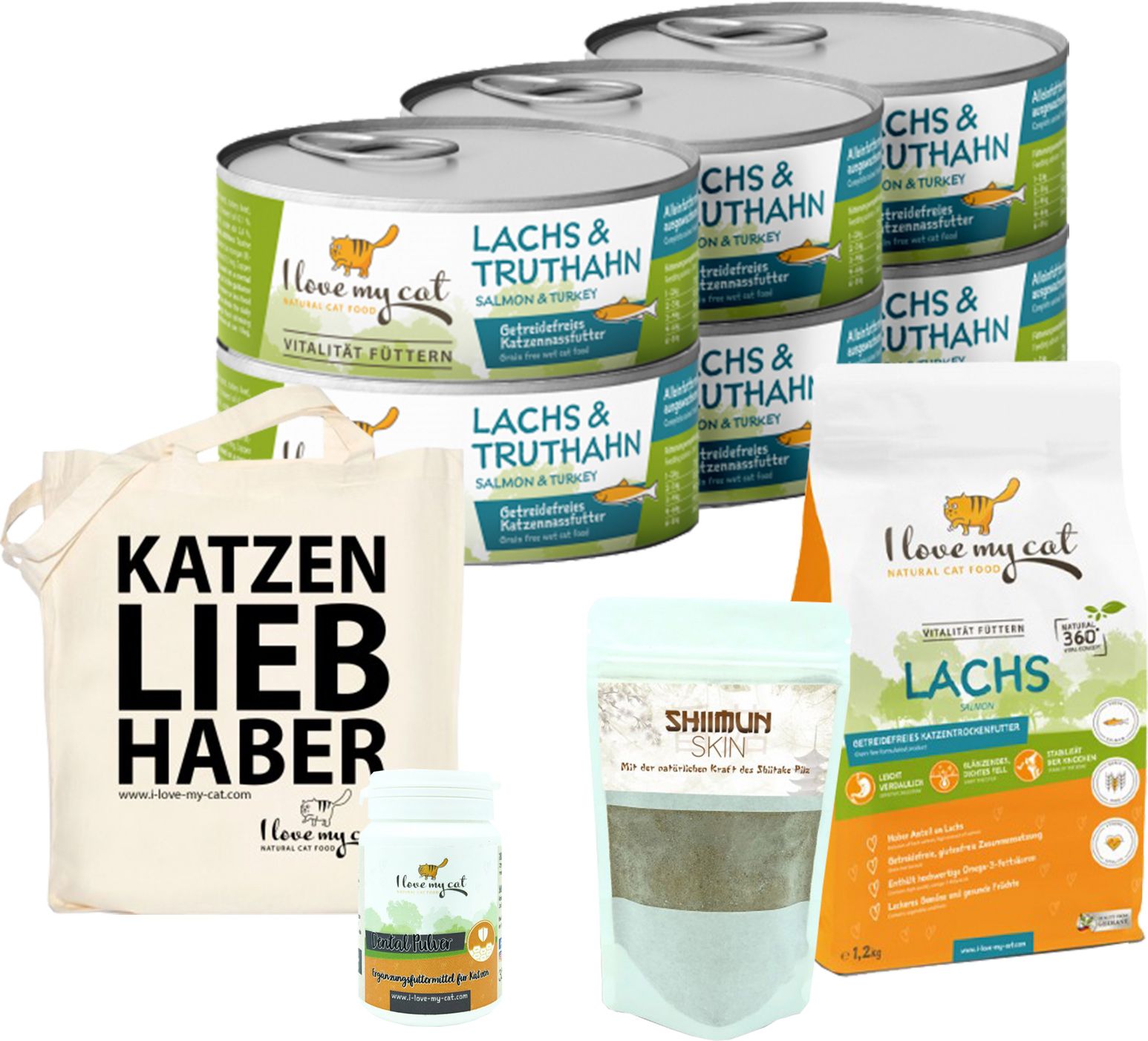 I love my cat Sparset für Russisch Blau Trocken- und Nassfutter mit Lachs und Truthahn