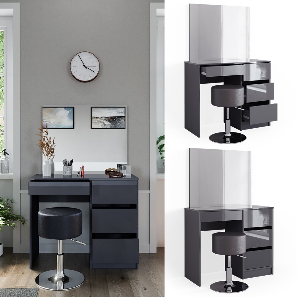 Vicco Schminktisch Sherry Anthrazit Hochglanz 90 x 75 cm Spiegel Hocker modern