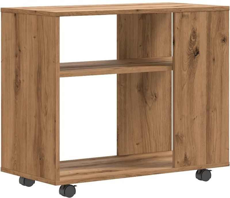 Bijzettafel - Hout - Met 2 Schappen - Zwenkwielen