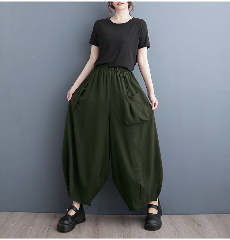 Shinobu - Effen cropped culottes met elastische taille