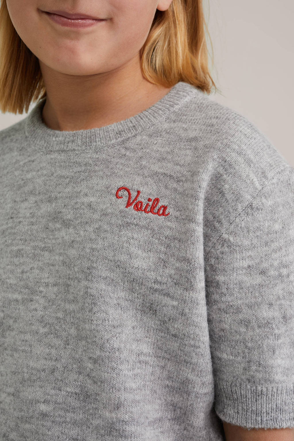 WE Fashion top grijs melange fijn gebreid