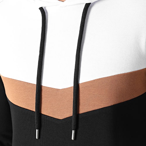 Sweat Capuche Oversize Tricolore Retro 1388 Noir Blanc Camel