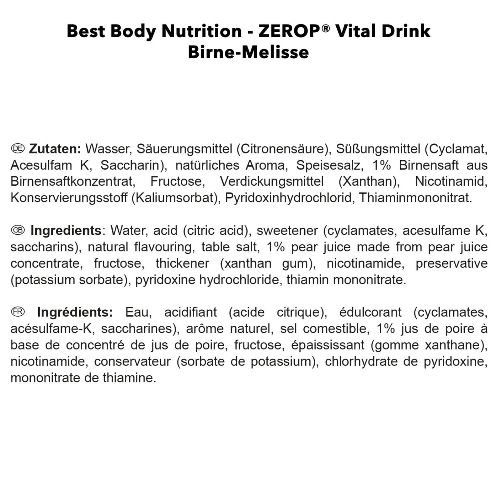 Vital Drink Zerop - 1000ml - Birne Melisse