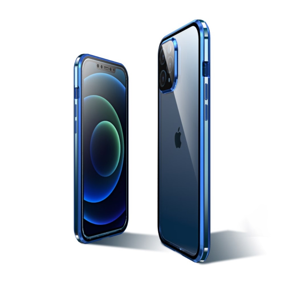 iPhone 12 Pro Magnetische Alu Schutzhülle mit Panzer Glas Backcover   Display- / Kameraglasschutz (Magnet-Technologie) - Rot / Schwarz / Schwarz