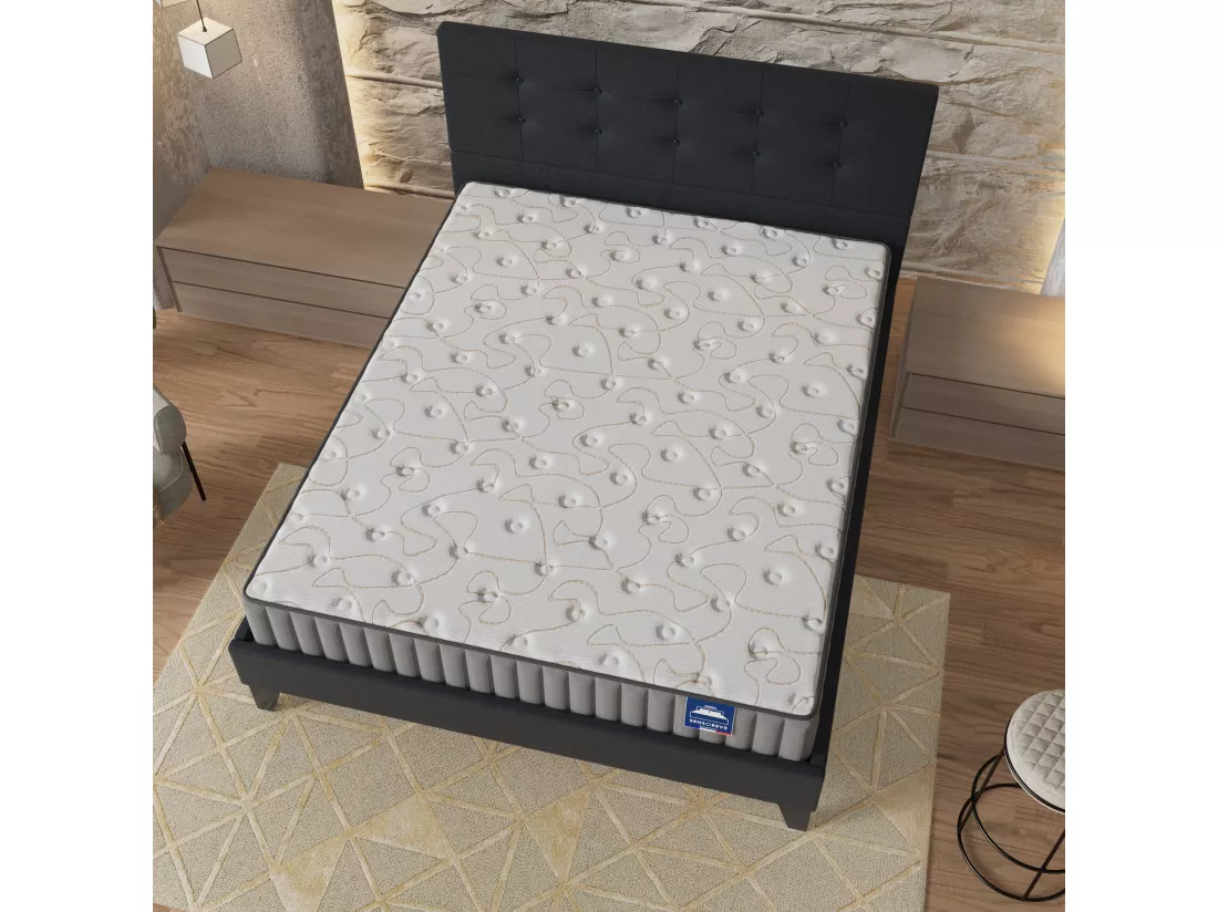 Ensemble Matelas + Lit Avec Tête De Lit 140x190 Cm, Orionis 22cm D’épaisseur À Mémoire De Forme