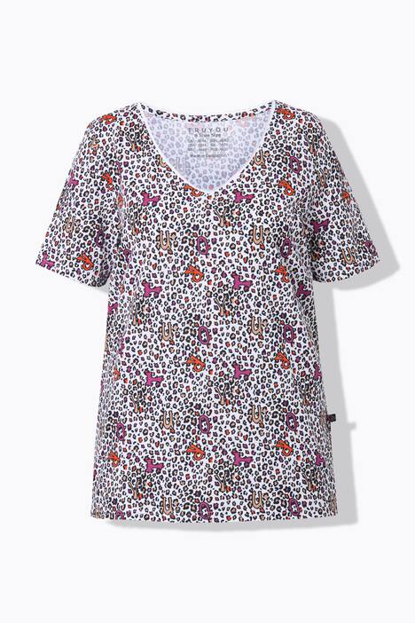TRUYOU Pyjama, Leomuster, V-Ausschnitt, Halbarm, fuchsia