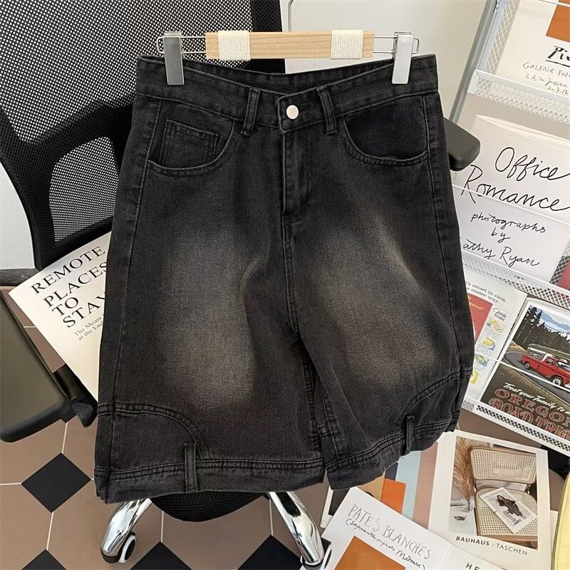 Ateso - Mid Rise Applique Washed Denim Shorts