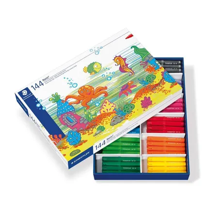 STAEDTLER® Fasermaler Noris Club® jumbo, ca. 3,0 mm, Schulbox mit 144 Stück, 12 Farben