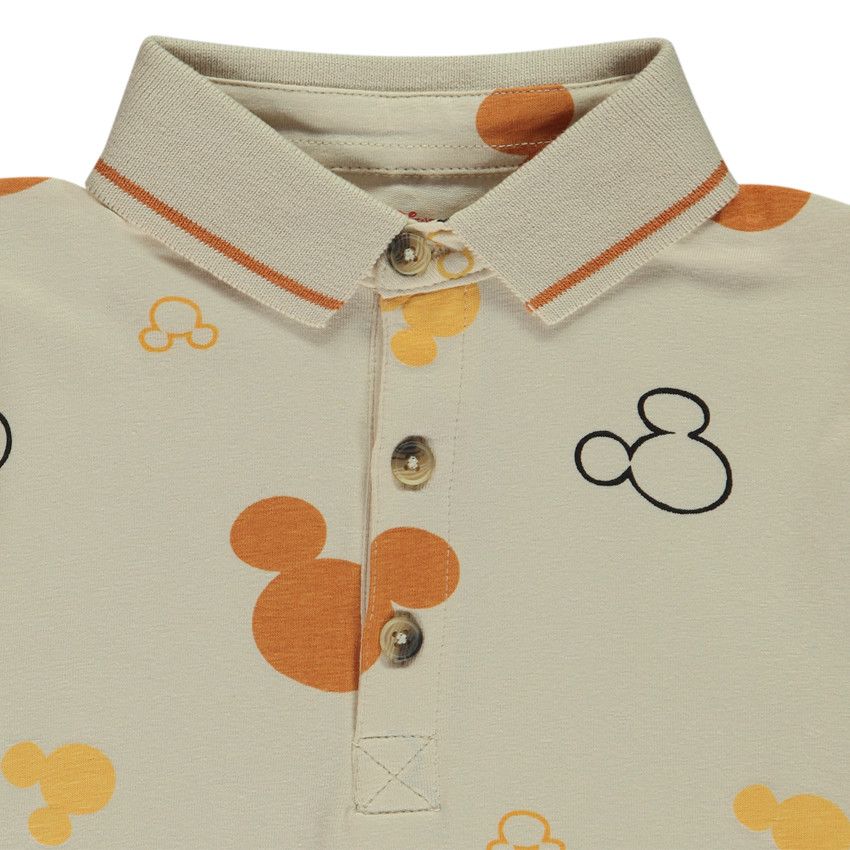 Polo manches courtes imprimé Mickey Disney pour garçon - Ecru