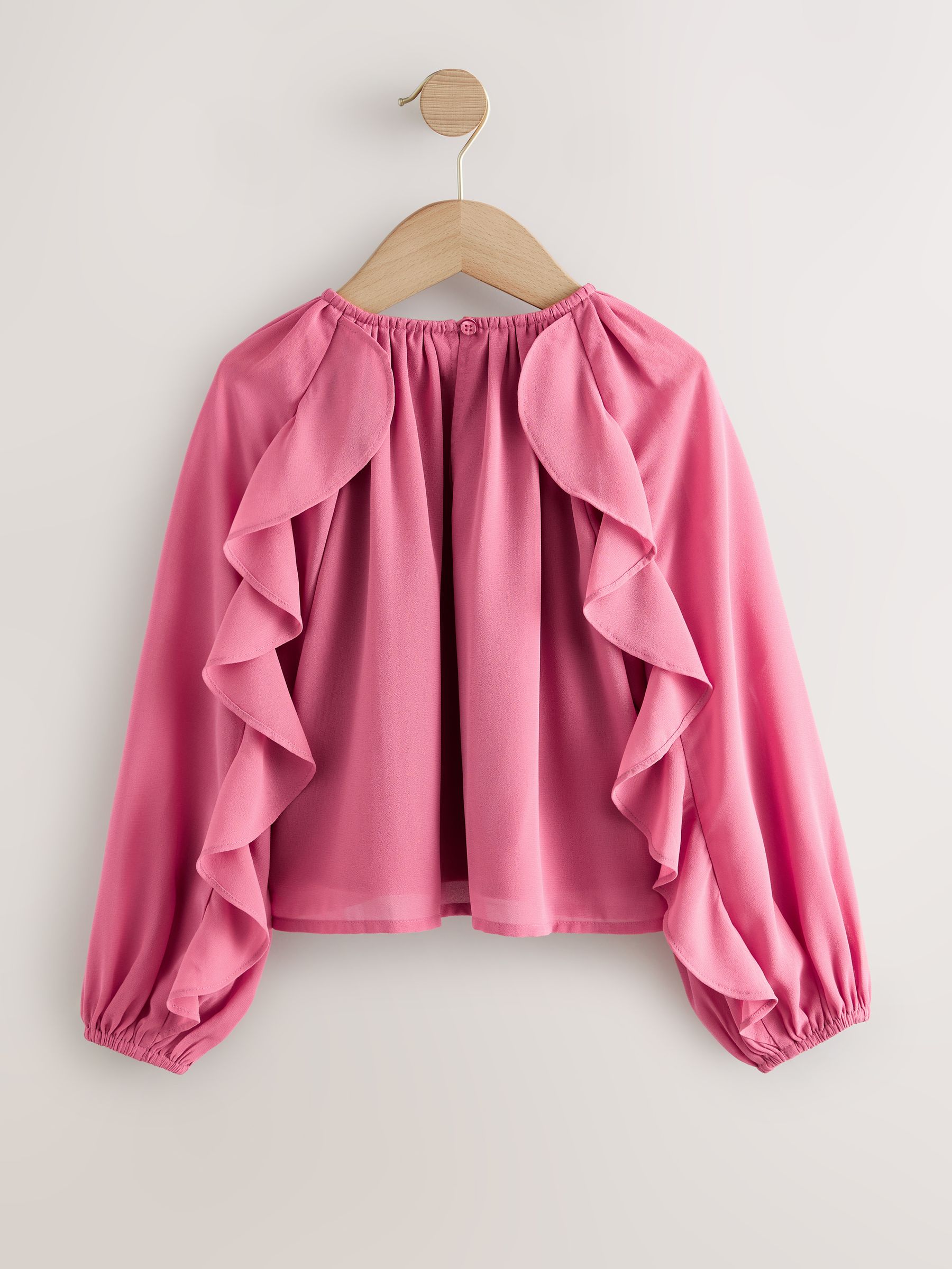 Roze - Blouse met lange mouwen en ruches (3-16jr)