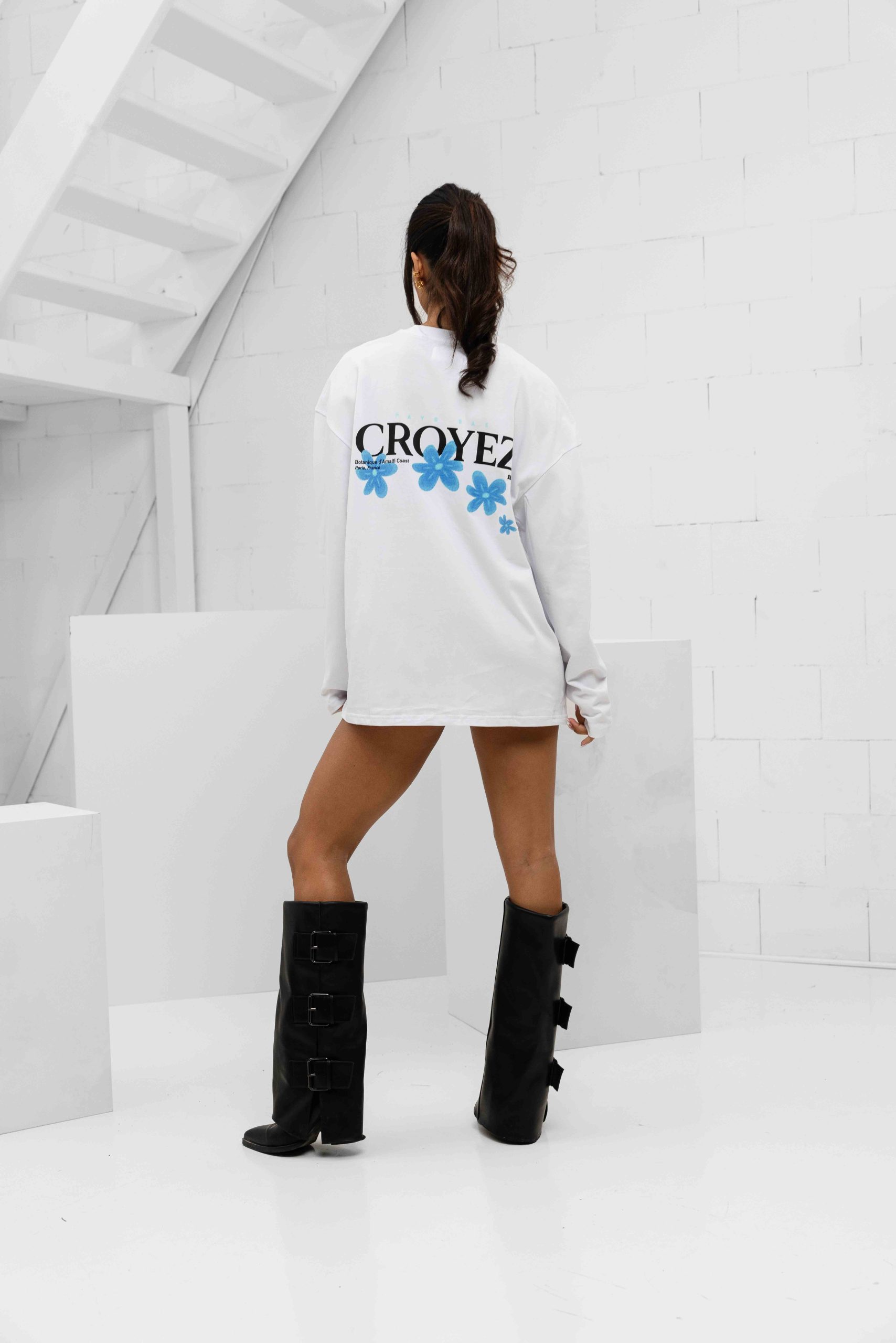 Croyez Botanique Longsleeve Dames Wit/Blauw