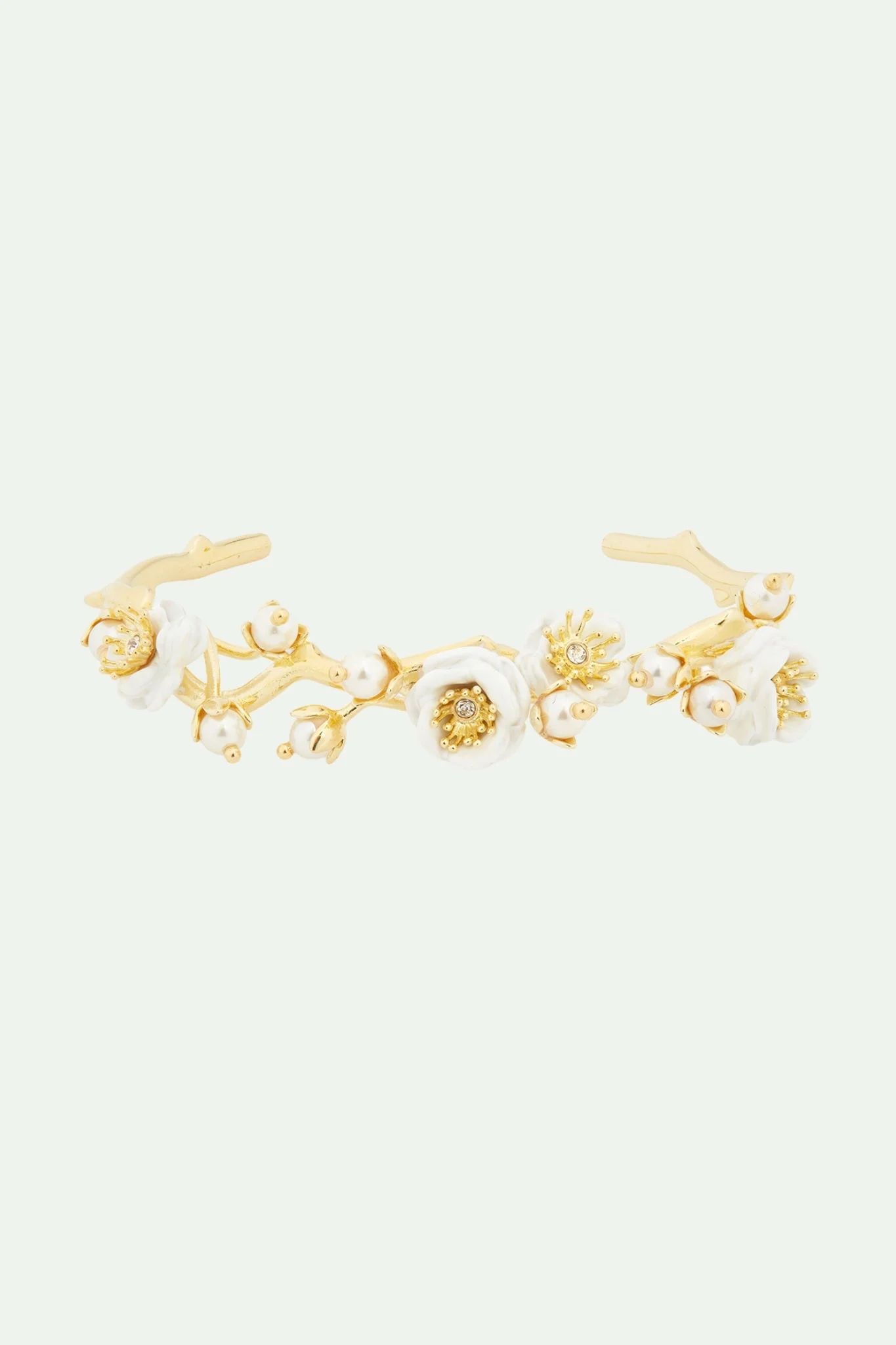 Bracelet jonc branche de roses et perles | Gris