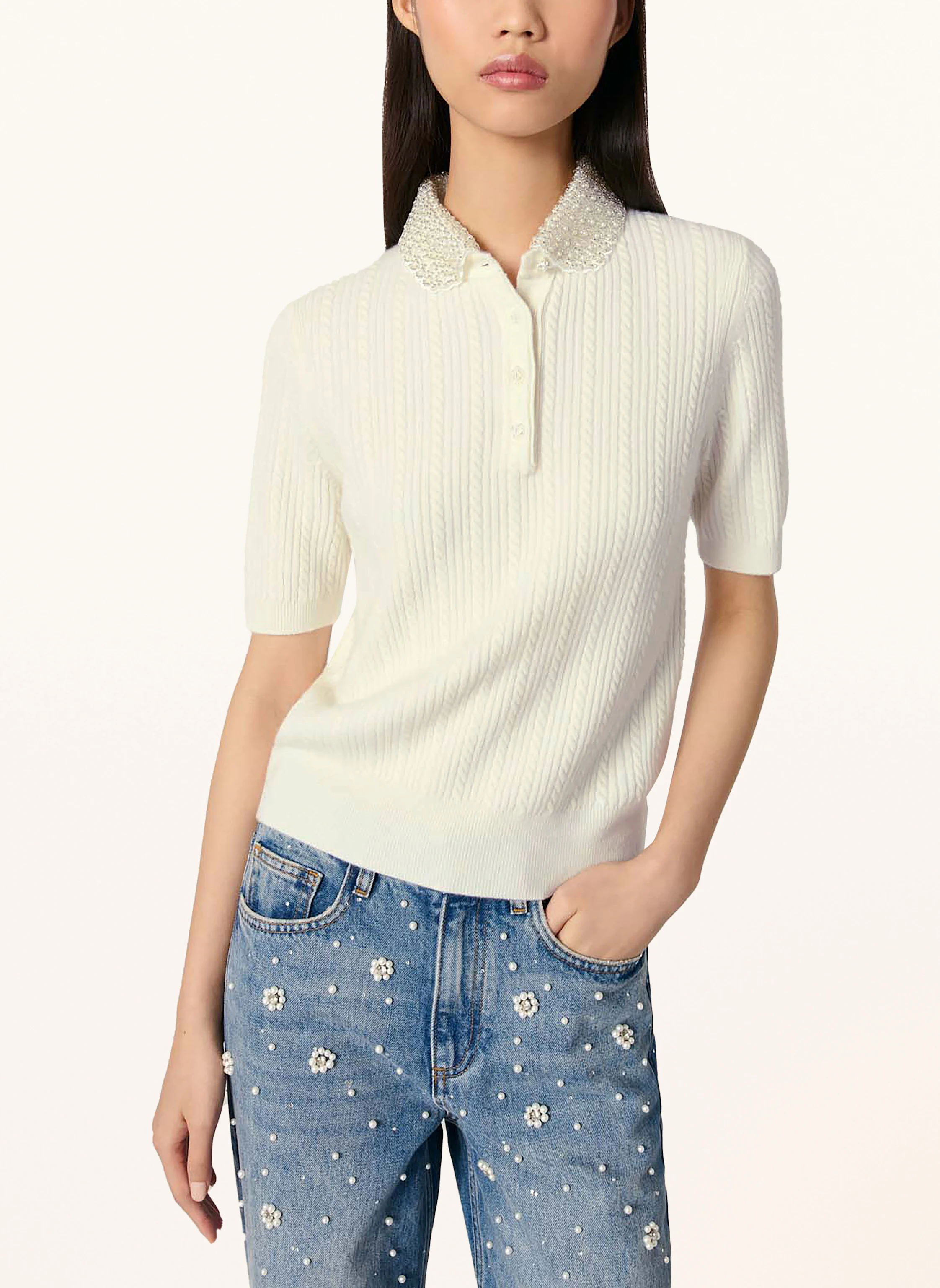 maje Strickshirt mit Schmucksteinen