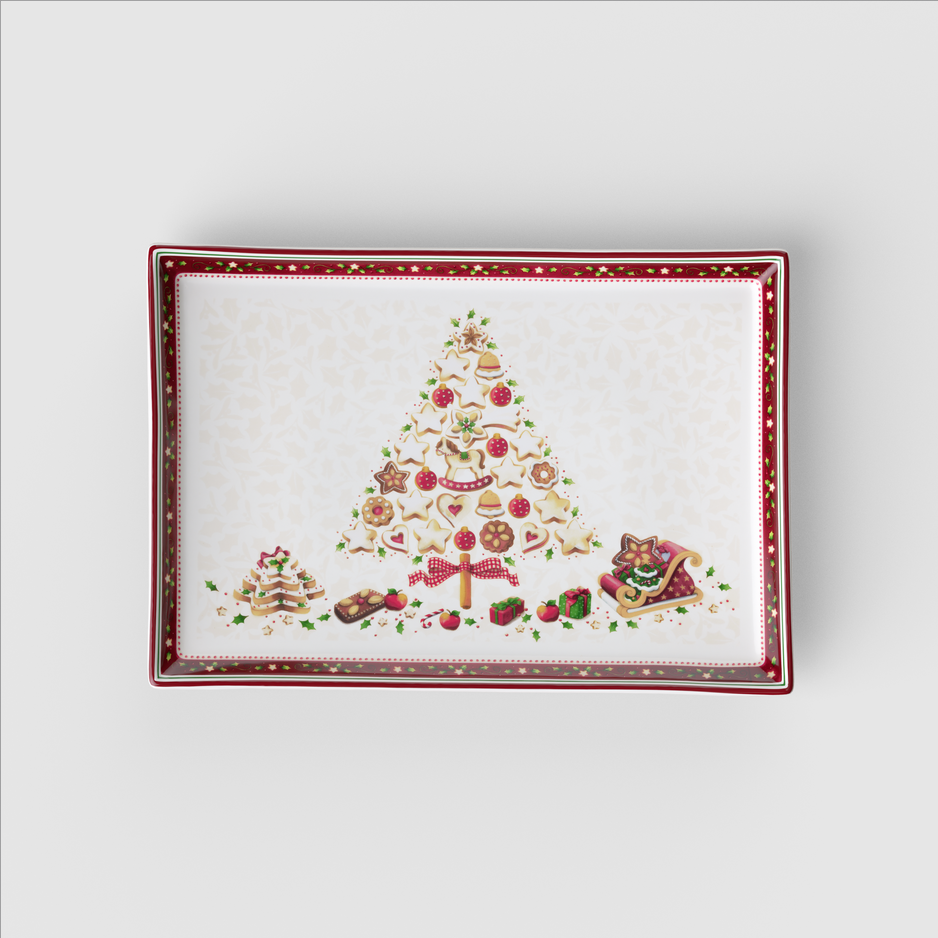 Winter Bakery Delight Cake platter Red, 15.8'' x 10.9'', Premium Porcelain