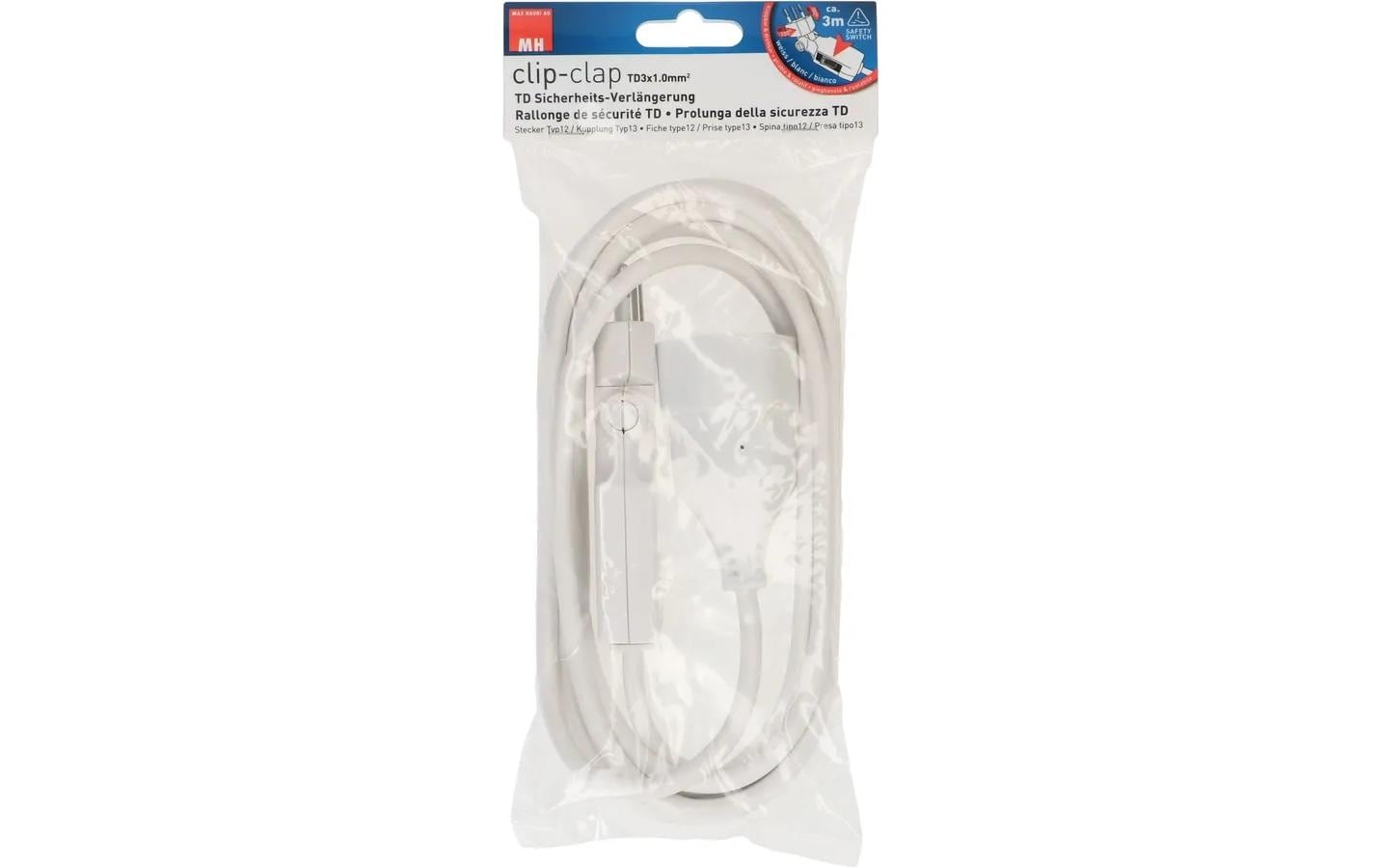 Verlängerungskabel 3 m T13 - T12 Clip-Clap, WeissTD-Verlängerungskabel 3 m Weiss, 3 x 1 mm2, T12 - T13