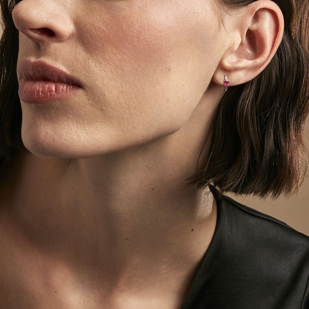 Boucles D'oreilles Puces Barrett Or Jaune Rubis Diamant