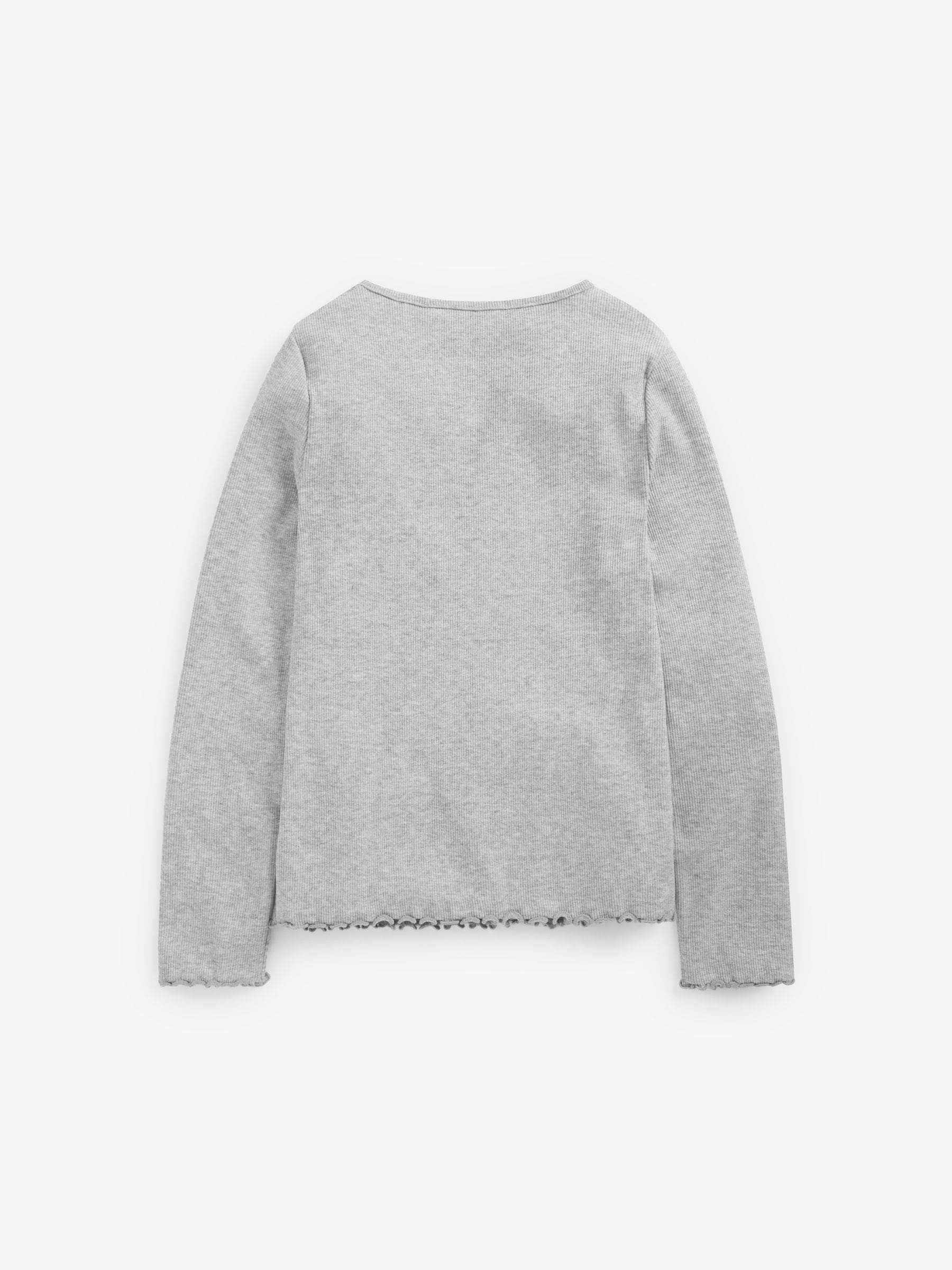 Grijs - Geribbeld T-shirt met lange mouwen en katoengehalte (3 mnd-7 jr)