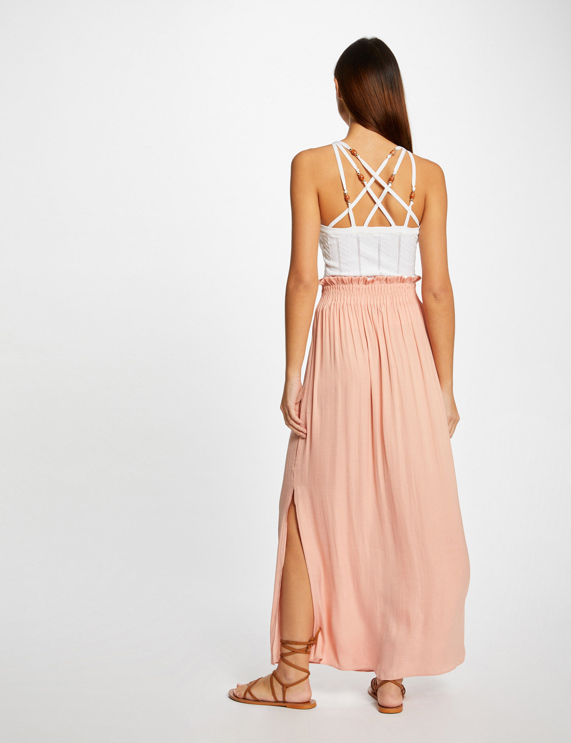 Débardeur pull avec bretelles croisées ecru femme - ecru