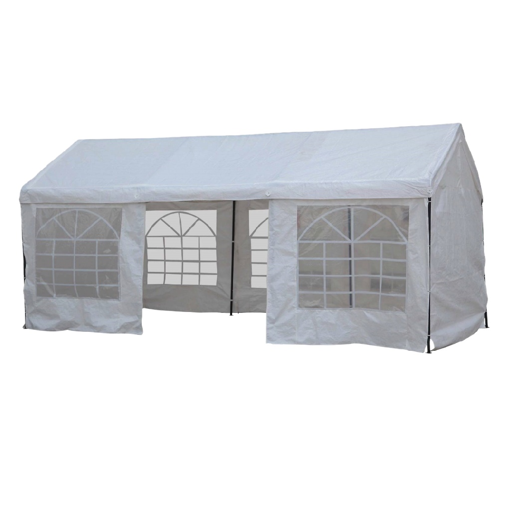 Tente de réception 6 × 3 m — bâche imperméable 100 g/m² — structure en acier — avec fenêtres — blanche