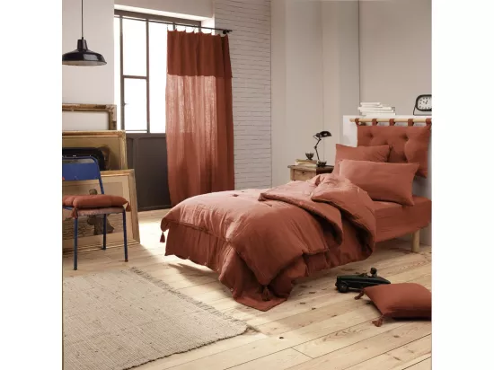 OUREA - Couvre-pied 150x150cm Capitonné Gaze de Coton Terracotta