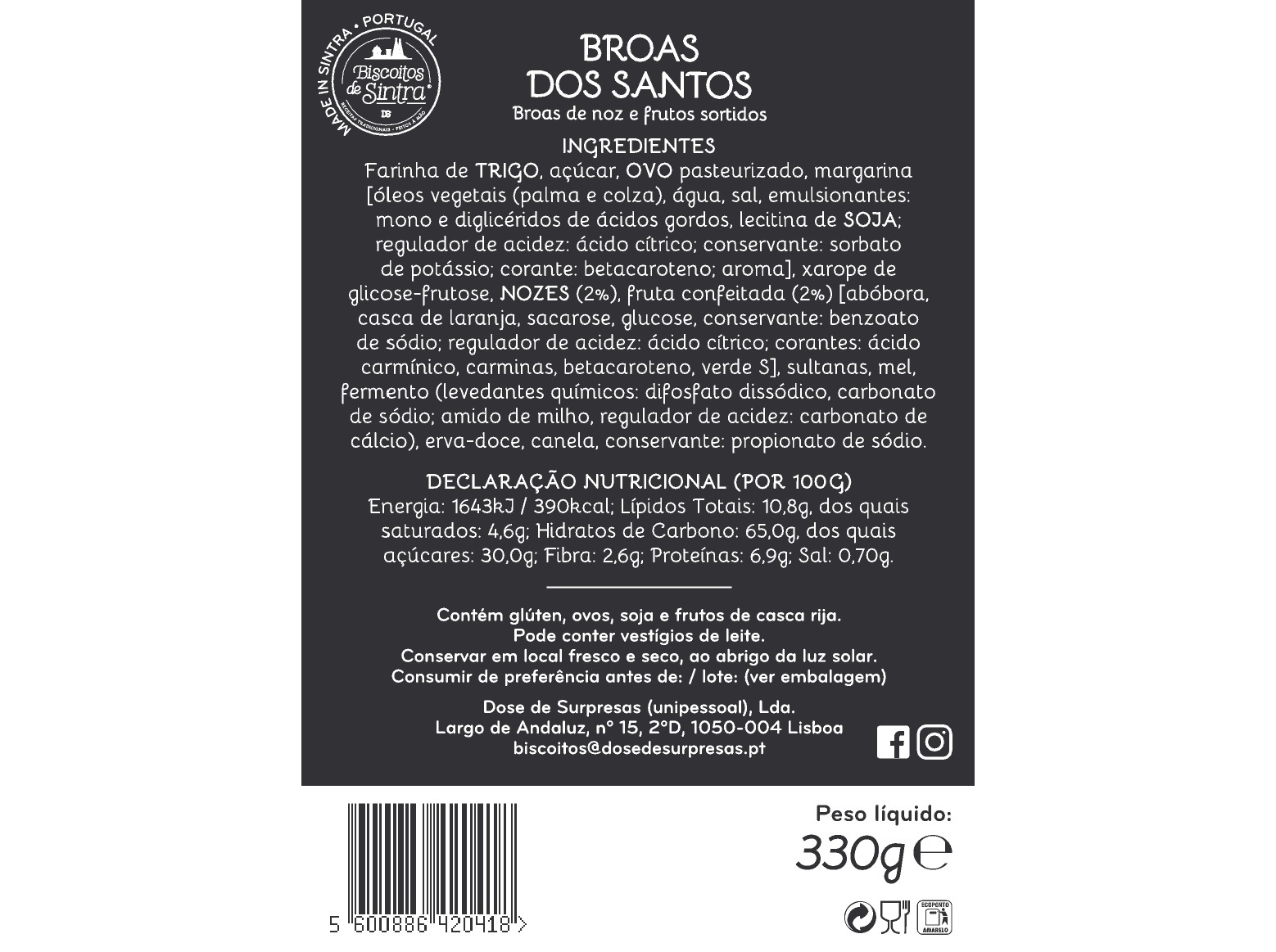 BROAS BISCOITOS DE SINTRA DOS SANTOS 330G