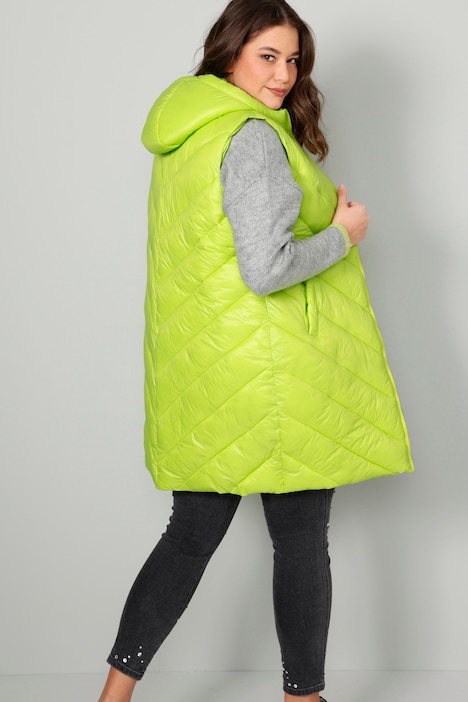 Long-Steppweste, Straight Fit, shiny Stepp, Kapuze, 2-Wege-Zipper