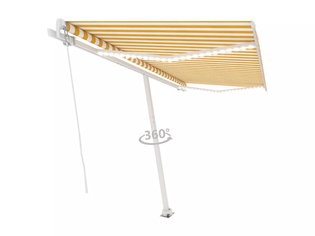 Auvent manuel rétractable avec LED 450x300 cm Jaune et blanc