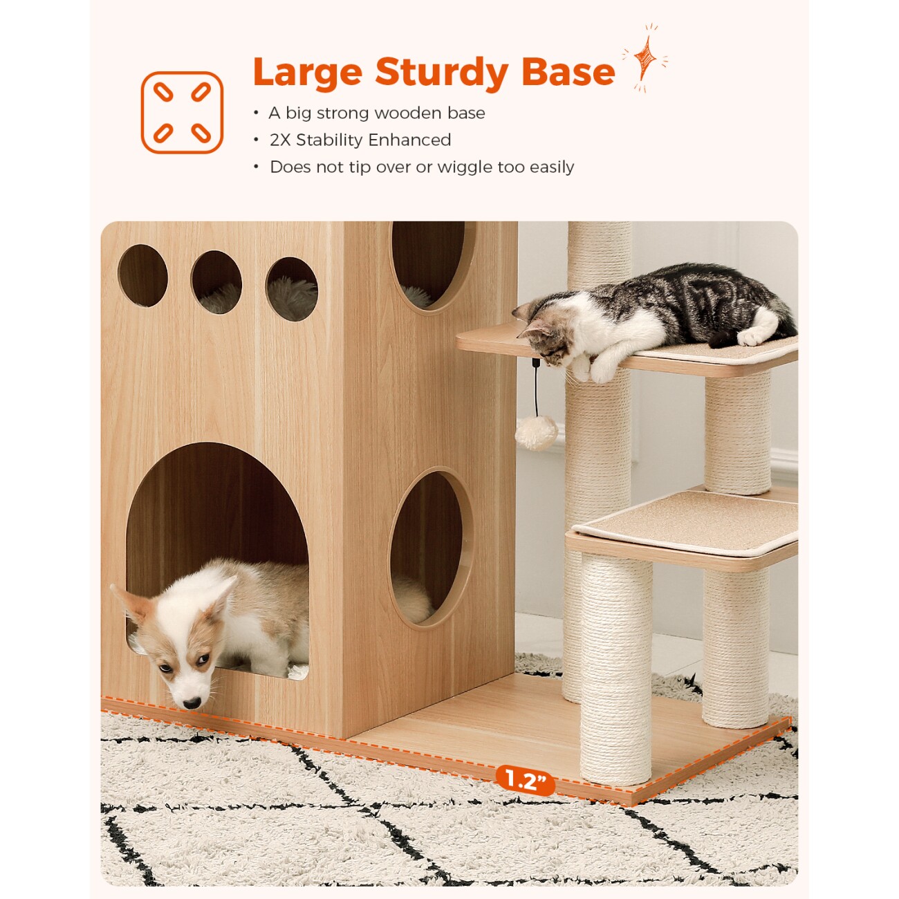 Pawz Road Kratzbaum, luxuriös groß hölzern Katzenbaum, 130cm hoch