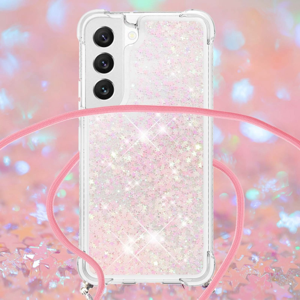 Samsung Galaxy S23 5G Necklace Gummi Hülle Liquid Glitzer   Handykette (130cm) - Rosa