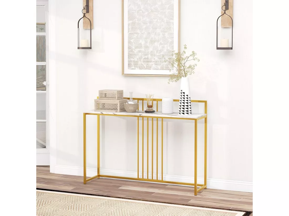 Table console, cadre en métal doré, kit anti-basculement inclus, 120 x 32 x 89 cm (doré)