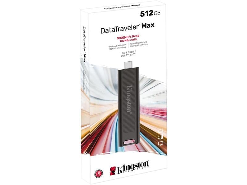 Kingston USB-Stick DataTraveler Max 512 GB USB-C-Stick mit 512 GB Speicherkapazität und bis zu 1.000 MB/s Lesegeschwindigkeit