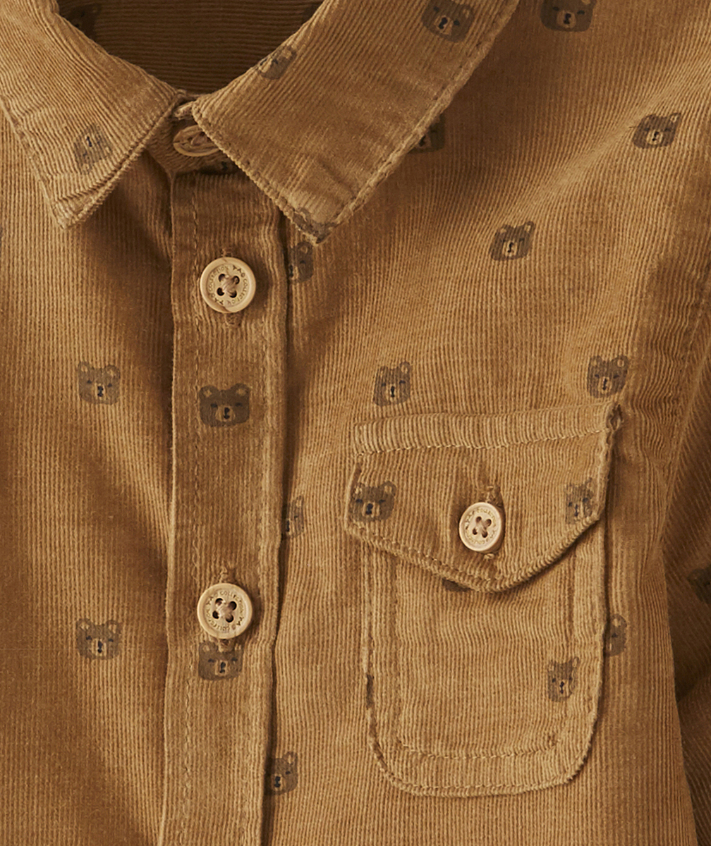 CHEMISE BÉBÉ GARÇON EN VELOURS CÔTELÉ MARRON AUX MOTIFS OURS