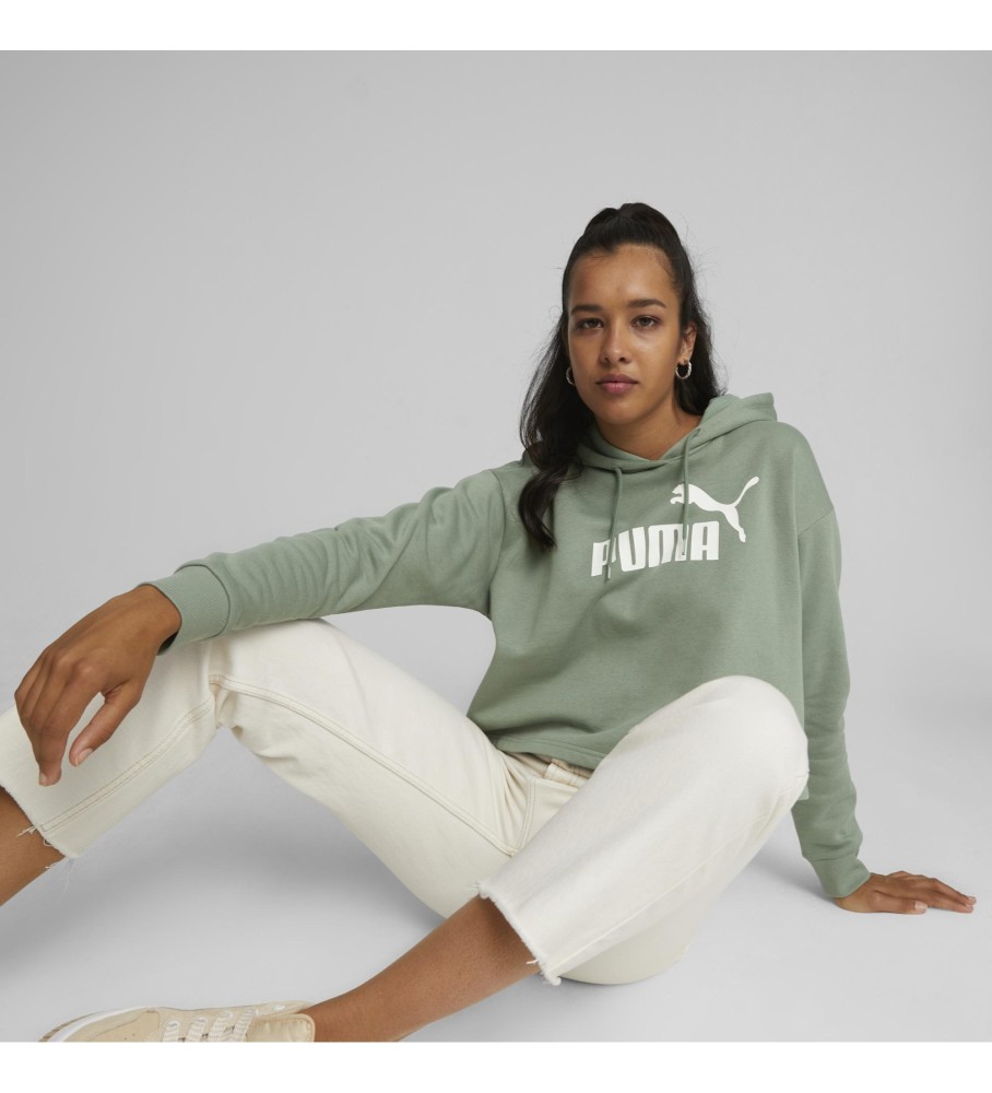 Moletom com capuz cropped Puma Essentials com logo verde