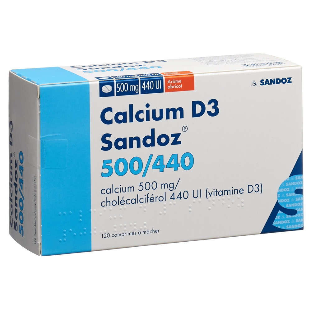 CALCIUM D3 Sandoz<br>120 Stück, Kautablette, 500/440 Aprikose