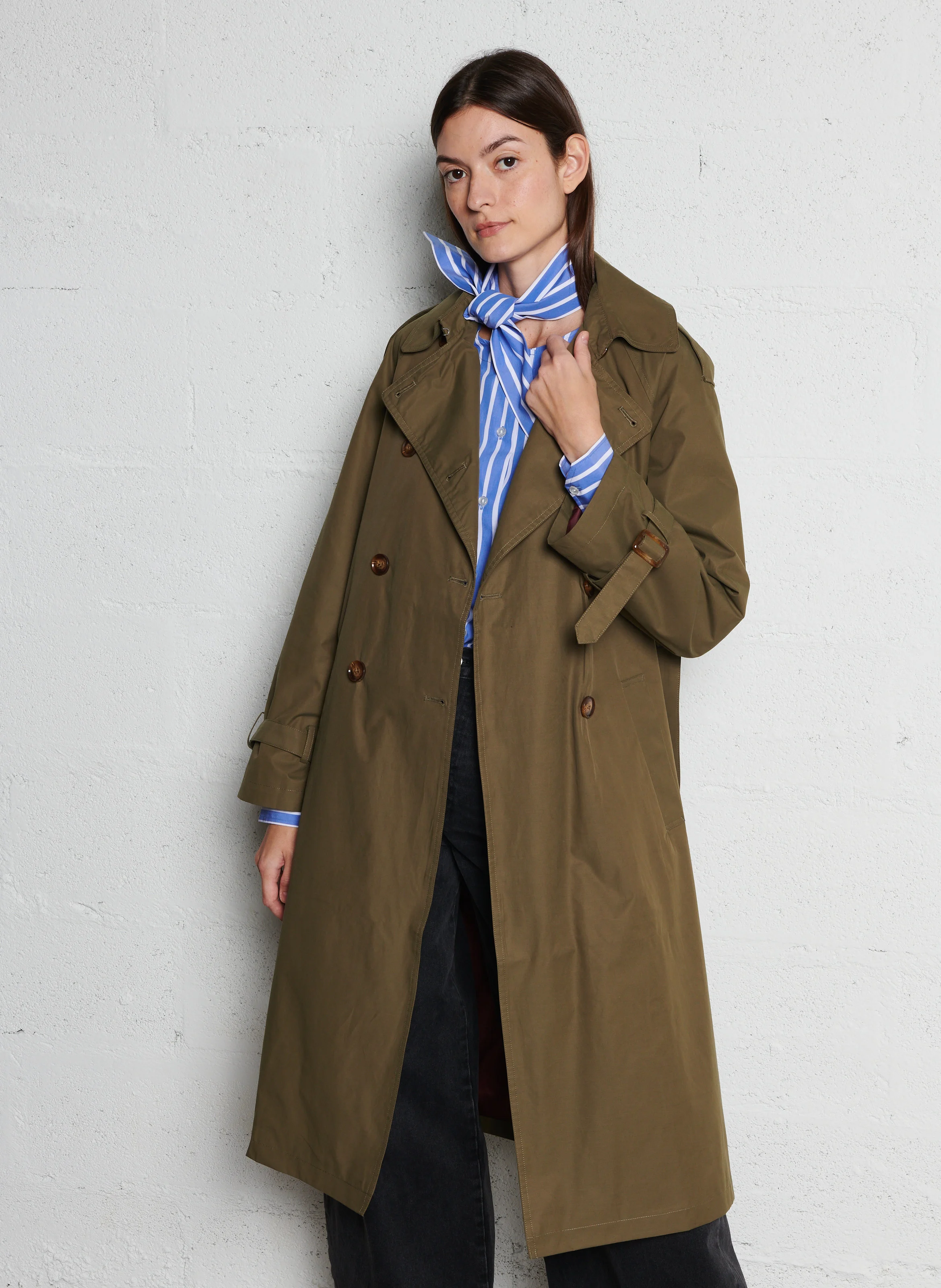 MANUEL - Trench long en coton mélangé | Kaki